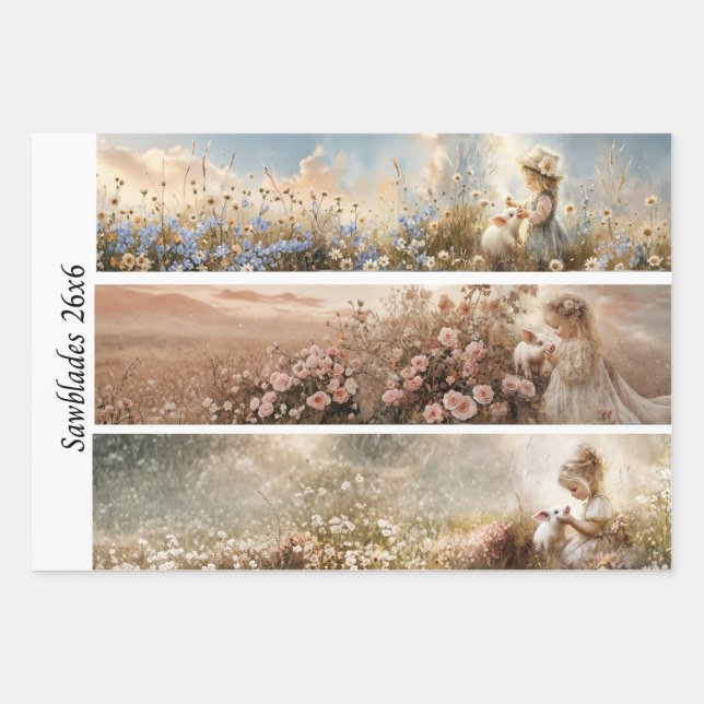 Decoupage 3 Designs Farm Girl & Pig Handsaws Wrapping Paper Sheets (Front)