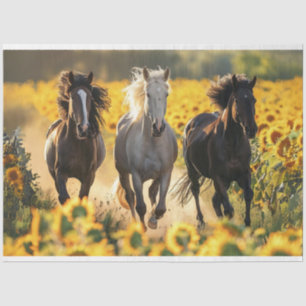 Decoupage 3 Horses Running Field Sunflowers Tissue Paper