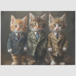 Decoupage 3 Kittens Dressed in Business Suites Tissue Paper