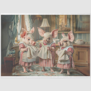 Decoupage 3 Little Pigs Checkered Clothes Kitchen Tissue Paper