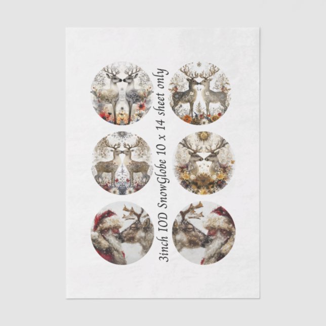 Decoupage 3" Snow Globe Moulds Floral Deer & Santa Tissue Paper (Front)