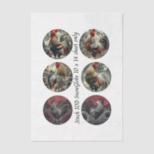 Decoupage 3" Snow Globe Moulds Roosters Red Barn Tissue Paper