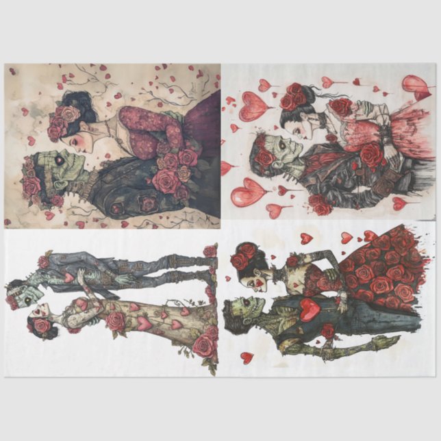 Decoupage 4 designs Romantic Frankenstein & Wife  Tissue Paper (Front)
