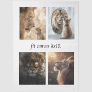 Decoupage 4 Lions Papers Fits 8 x 10 Canvas  Tissue Paper