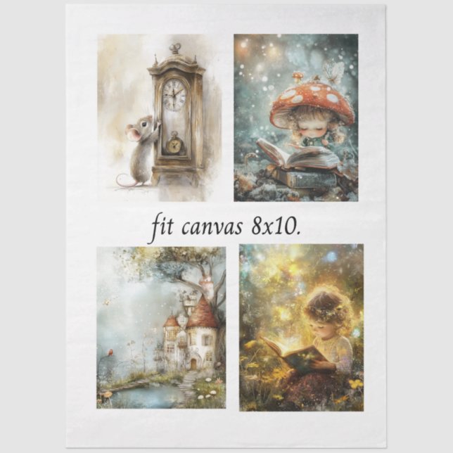 Decoupage 4 Storybook Designs Fit 8 x 10 Canvas Tissue Paper (Front)