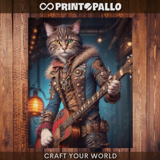Decoupage - A steampunk cat & guitar Wrapping Paper Sheets