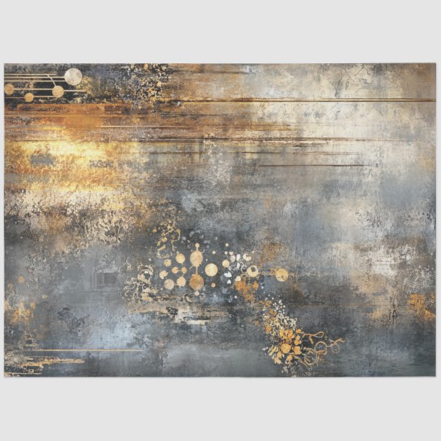 Decoupage Abstract Artwork Gold Black Gray Tissue Paper (Front)