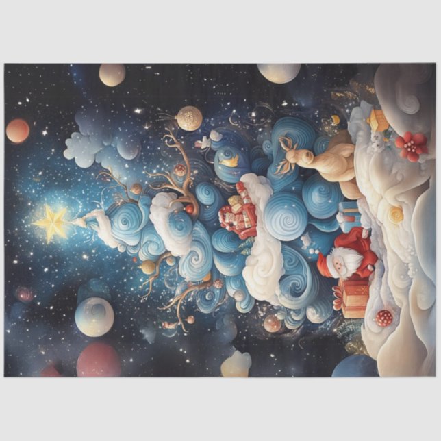 Decoupage Abstract Blue White Christmas Tree  Tissue Paper (Front)