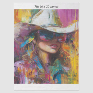 Decoupage Abstract Cowgirl 16x20 Canvas Tissue Paper