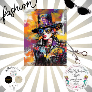 Decoupage Abstract Lady Dressed Vibrant Hues Tissue Paper