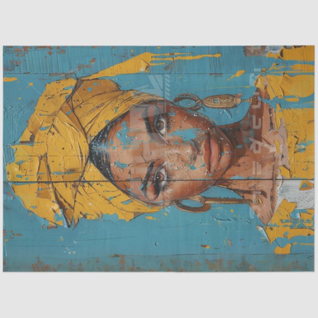 Decoupage Abstract Painting African American Teals Tissue Paper (Front)