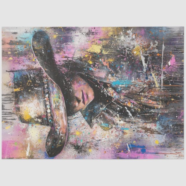 Decoupage Abstract Painting Woman Black Hat Tissue Paper (Front)