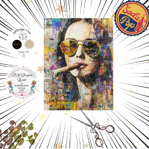 Decoupage Abstract Woman 60's Smoking  Tissue Paper