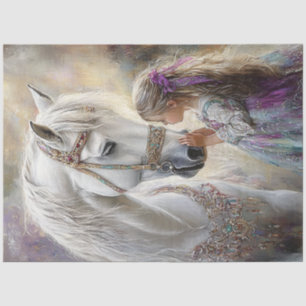 Decoupage Adorned White Horse & Jewels Little Girl Tissue Paper