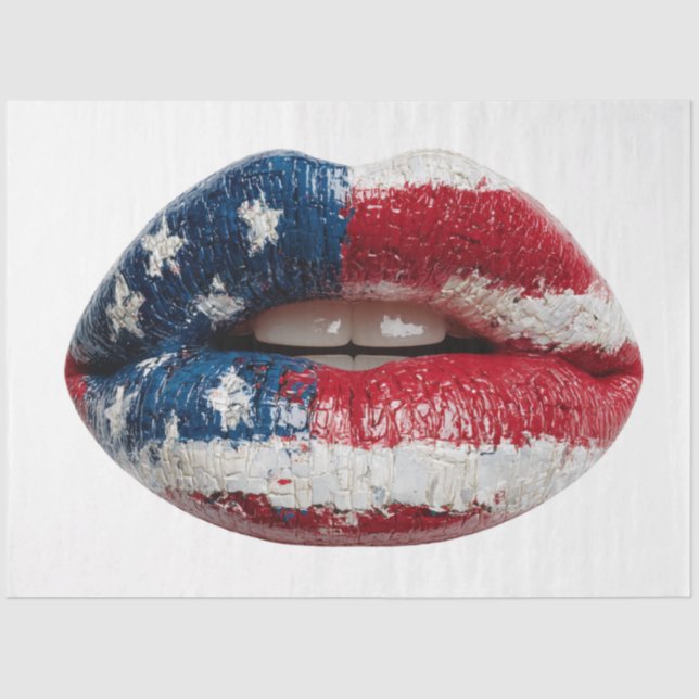 Decoupage American Flag Lips  Tissue Paper (Front)