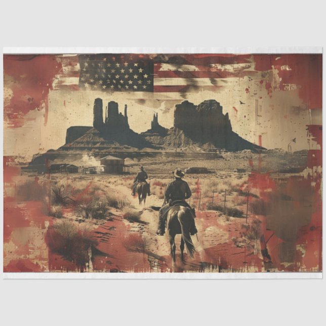 Decoupage American Flag Wild West Photography Tissue Paper (Front)