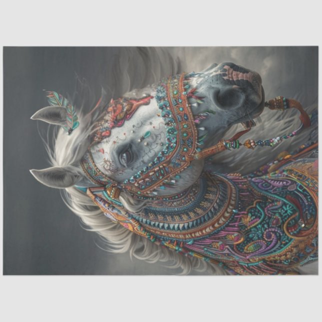 Decoupage American Indian Vibrant Decorated Horse Tissue Paper (Front)