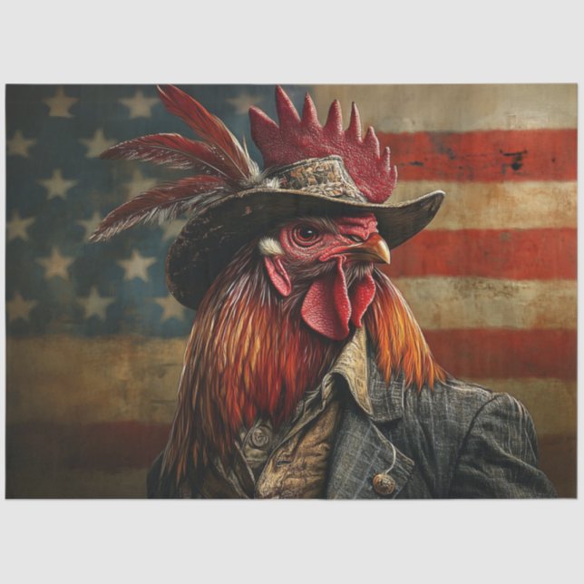 Decoupage Americana Rooster in Front Flag  Tissue Paper (Front)