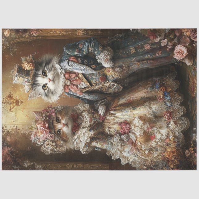Decoupage Anthropomorphic Victorian Cats  Tissue Paper (Front)