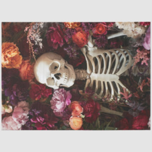 Decoupage Artistic Depiction of Skeleton & Roses Tissue Paper