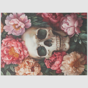 Decoupage Artistic Depiction Skull Face in Peonies Tissue Paper
