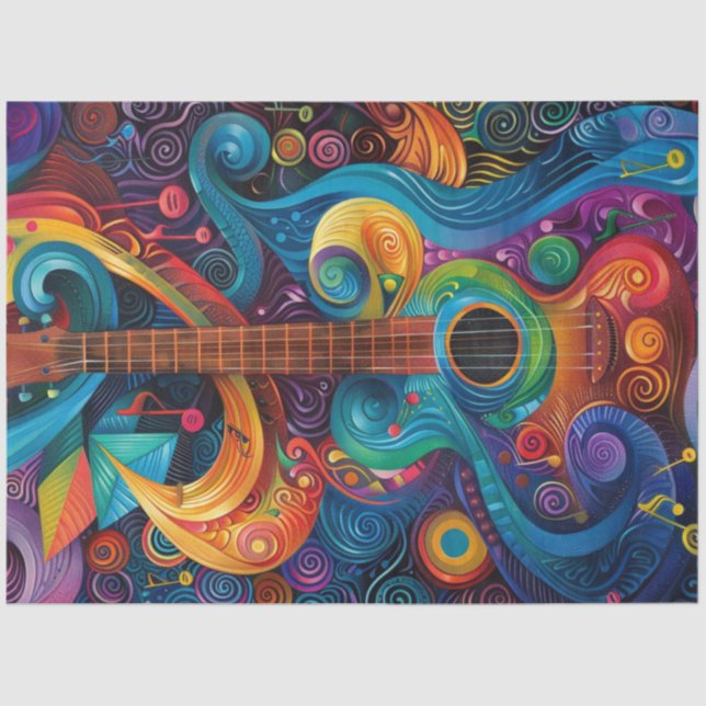 Decoupage Artistic Vibrant Swirling Pattern Guitar Tissue Paper (Front)