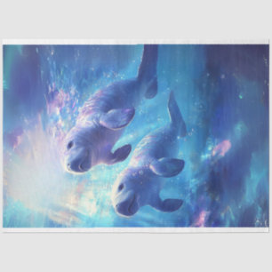 Decoupage Baby Manatees Blue Ocean Waters Tissue Paper