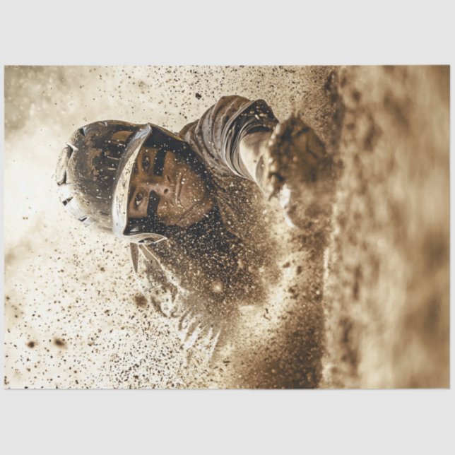 Decoupage Baseball Player Sliding Home Plate Tissue Paper (Front)