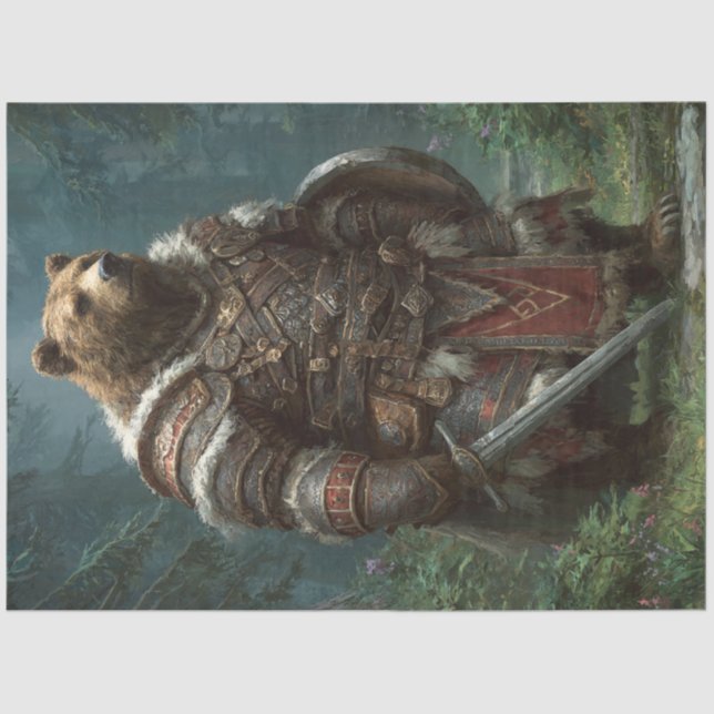 Decoupage Bear Medieval Armor Forest  Tissue Paper (Front)