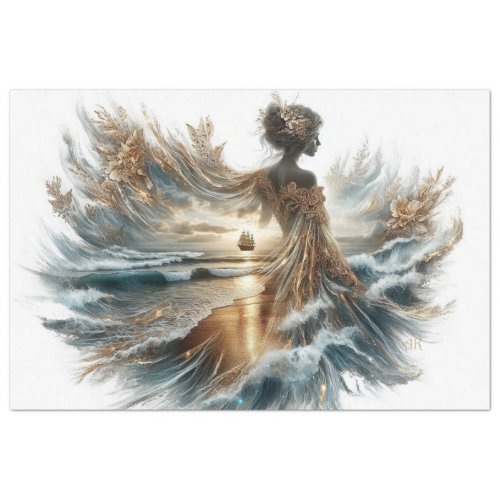 Decoupage Beautiful Lady Ocean Sailing Ship Gown Tissue Paper