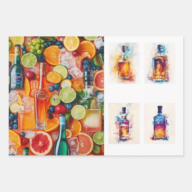 Decoupage Beverage Background Liquor Bottles Wrapping Paper Sheets (Front 3)