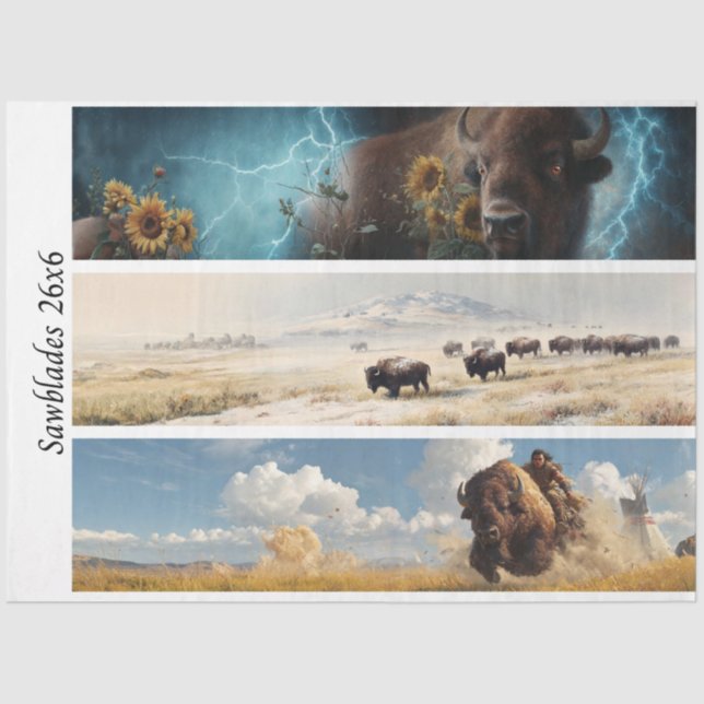 Decoupage Bison Sunflowers Western Rusti Handsaws Tissue Paper (Front)