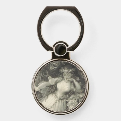 Decoupage Black and White Titania Shakespeare Phone Ring Stand