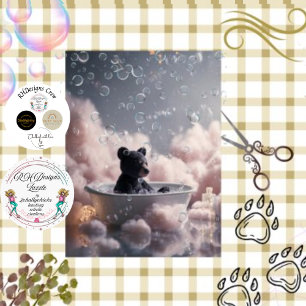 Decoupage Black Bear Bubble Bath Clouds Tissue Paper