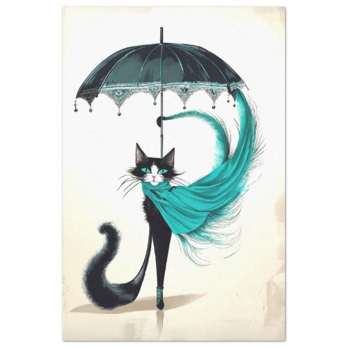 Decoupage Black Cat in High Heel Umbrella  Tissue Paper