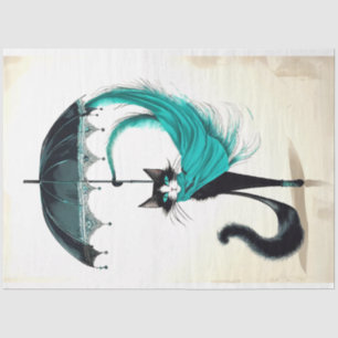 Decoupage Black Cat in High Heel Umbrella Tissue Paper