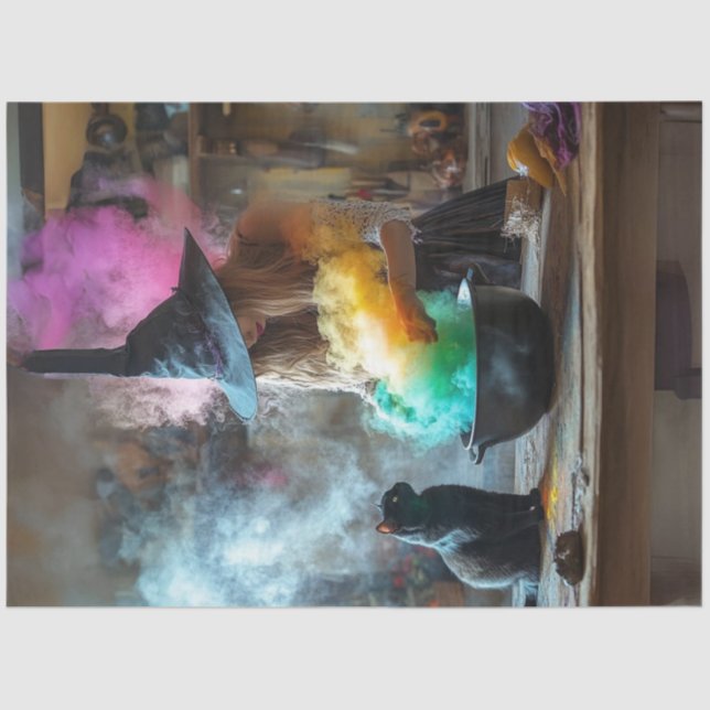 Decoupage Black Cat Watching Witches Brew  Tissue Paper (Front)