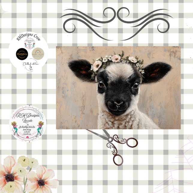 Decoupage Black Face Lamb Floral Crown  Tissue Paper (Creator Uploaded)