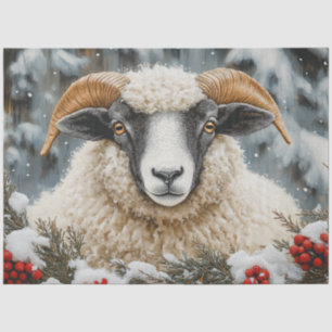 Decoupage Black Faced Ram Winter Scene Tissue Paper