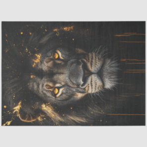 Decoupage Black Lion Gold Abstract Wildlife Design Tissue Paper