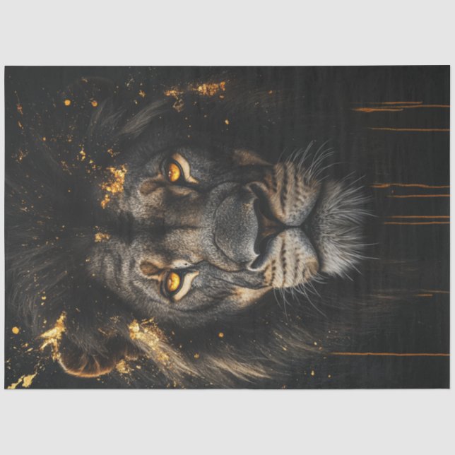 Decoupage Black Lion Gold Abstract Wildlife Design Tissue Paper (Front)