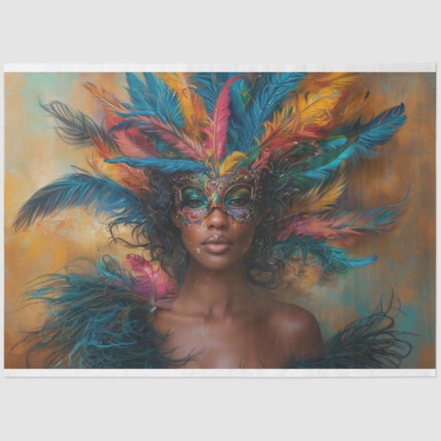 Decoupage Black Queen Lady of Mardi Gras  Tissue Paper (Front)