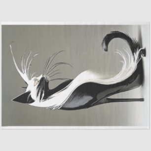 Decoupage Black White Cat in High Heel Shoe Tissue Paper