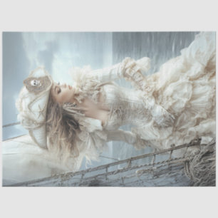 Decoupage Blonde Pirate Lady White Dress Tissue Paper
