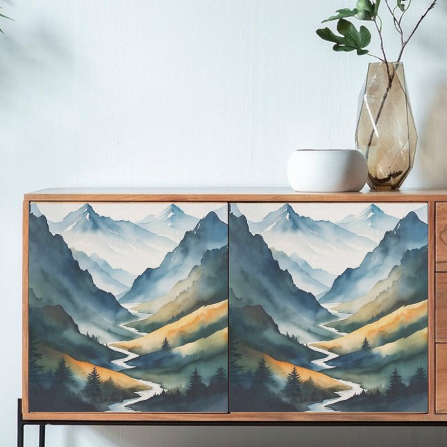 Decoupage Blue Tan Mountain Scene Tissue Paper (Creator Uploaded)