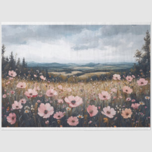 Decoupage Blush Pink Wildflowers Landscape Tissue Paper