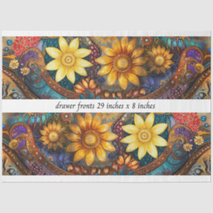 Decoupage Boho Floral Drawer Fronts 29x8"  Tissue Paper