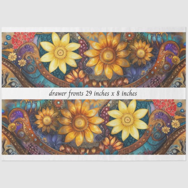 Decoupage Boho Floral Drawer Fronts 29x8"  Tissue Paper (Front)