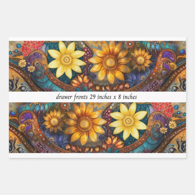 Decoupage Boho Floral Drawer Fronts 29x8"  Wrapping Paper Sheets (Front)
