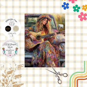 Decoupage Boho Girl Playing Guitar Vintage Truck  Tissue Paper